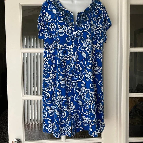 Kate Landry Casuals Intimates Sleepwear Kate Landry Casuals Sequin Floral Zip Front Patio Shift House Dress X Large Poshmark